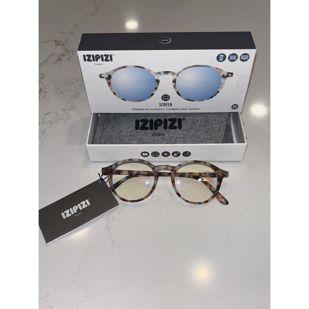 New in Box Izipizi #D Blue Tortoise Screen Glasses +0